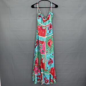 Paper Heart Dress Womens Small Tarot Hearts Maxi Strappy Boho Summer Colorful